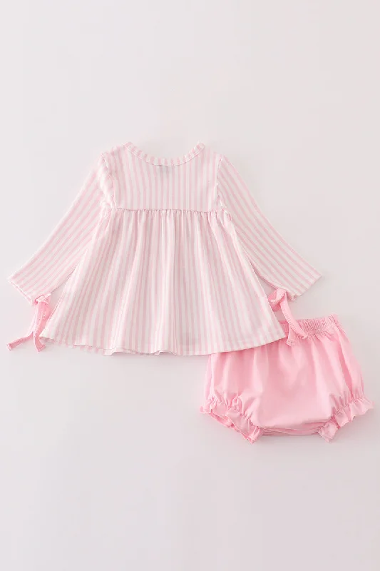 Pink stripe turkey embroidery baby set