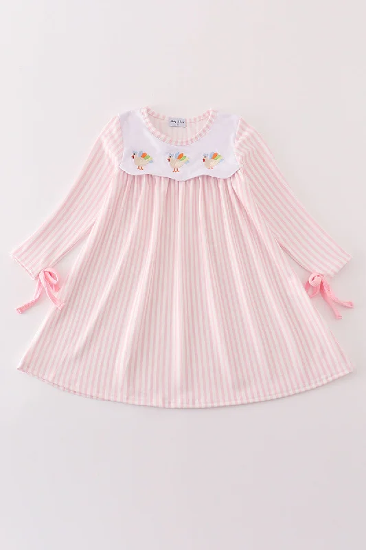 Pink stripe turkey embroidery dress