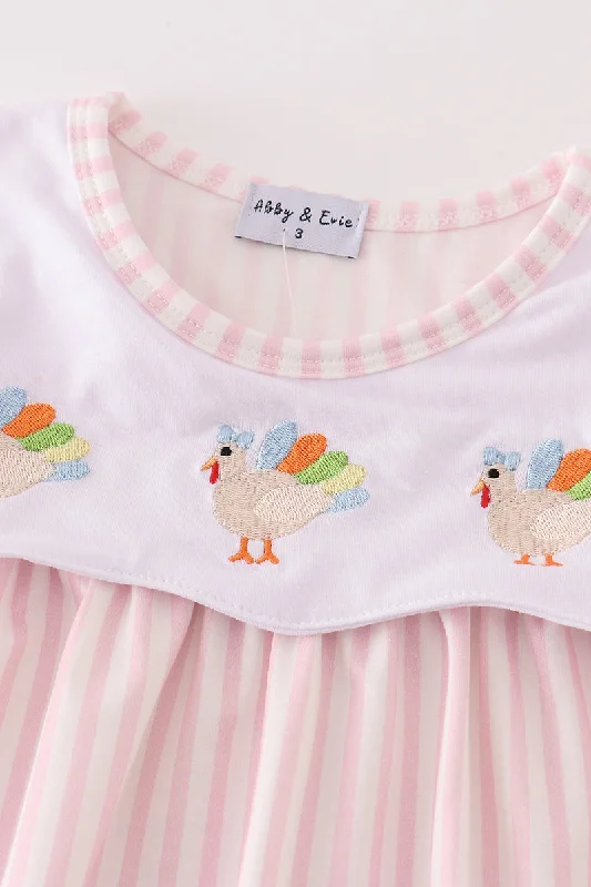 Pink stripe turkey embroidery dress