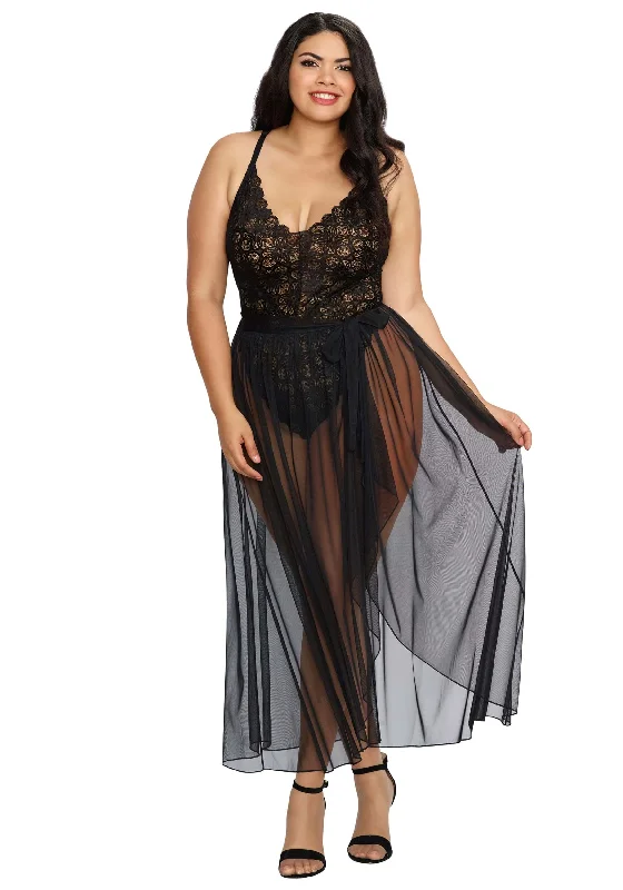 Plus Size Lace Teddy and Sheer Wraparound Skirt | Adult Lingerie