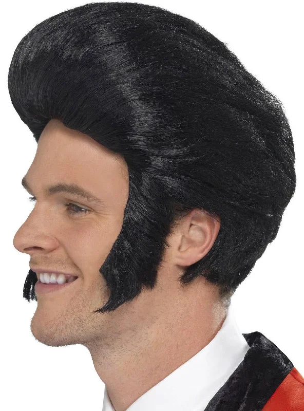 1950s Elvis Presley Mens Black Quiff Costume Wig