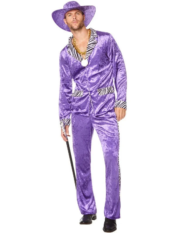 Mac Daddy Mens 1980s Purple Velvet Pimp Costume