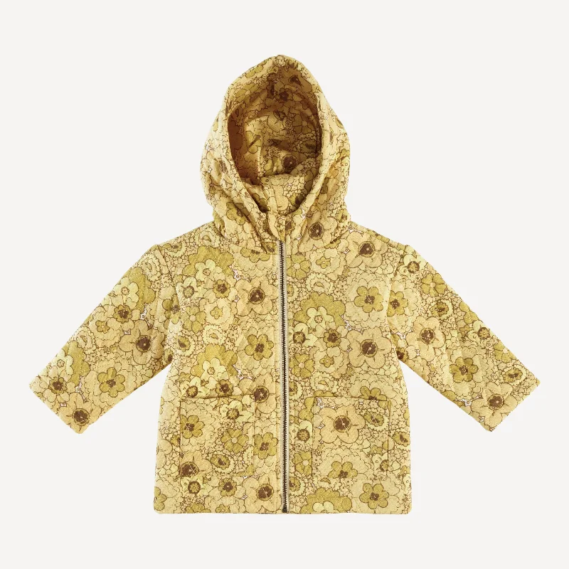 quilted hooded jacket | golden mid-century floral | organic cotton jersey