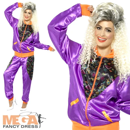 Ladies Retro Shell Suit 1980s Tracksuit Scouser Fancy Dress Costume