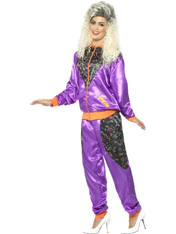 Ladies Retro Shell Suit 1980s Tracksuit Scouser Fancy Dress Costume