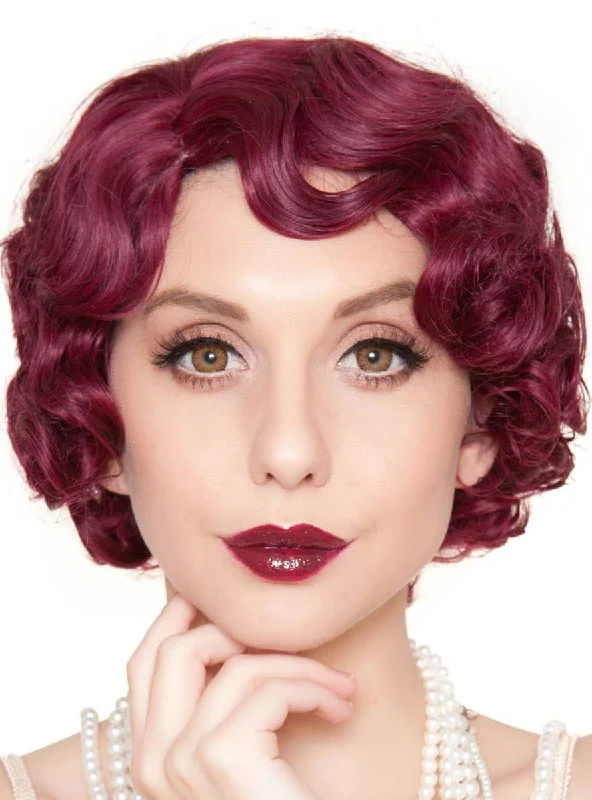 1920s Flapper Finger Waves Womens Burgundy Red Costume Wig