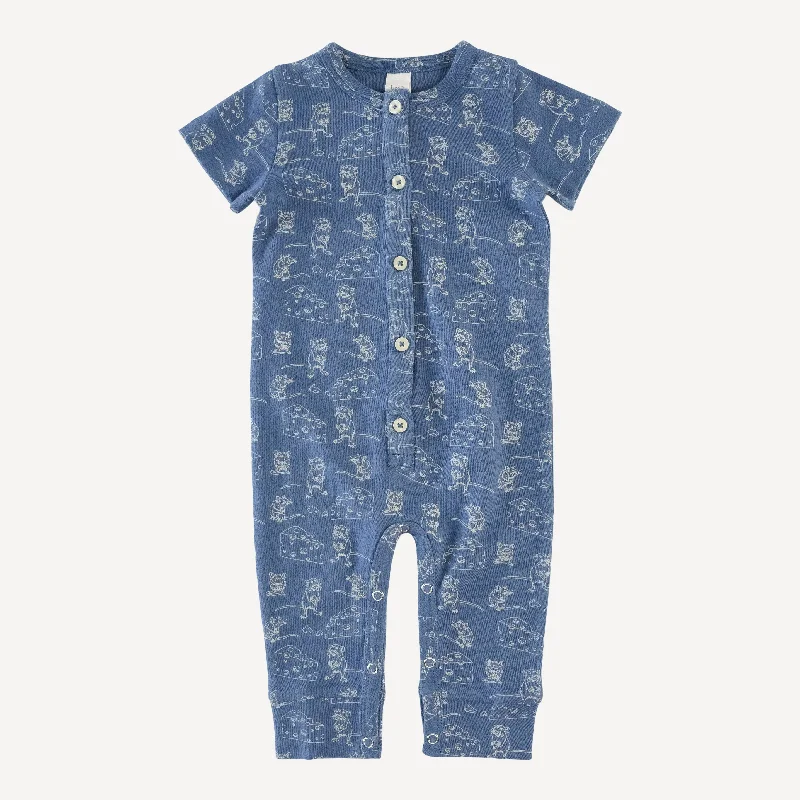 short sleeve button sport jumpsuit | mice & cheese | organic cotton interlock