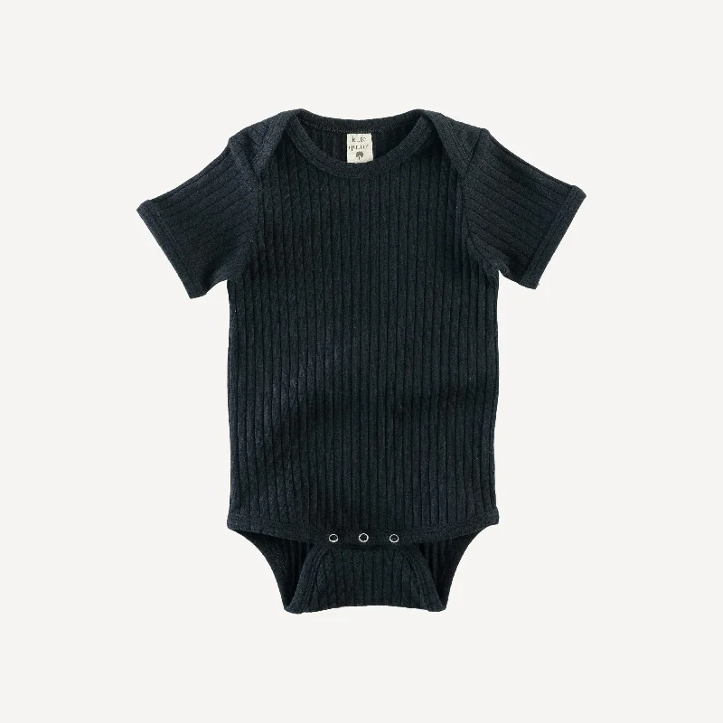 short sleeve lap neck bodysuit | black | organic cotton wide rib