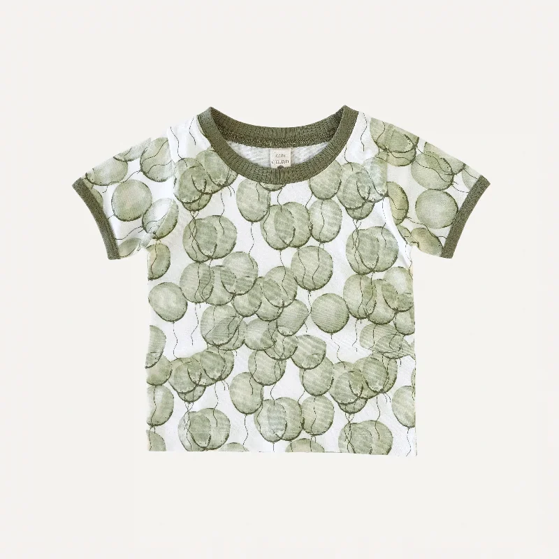 short sleeve ringer tee | green balloons | organic cotton jersey