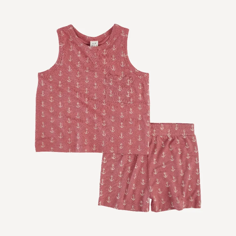 topstitch pocket tank + short set | nautical red anchor | lenzing modal