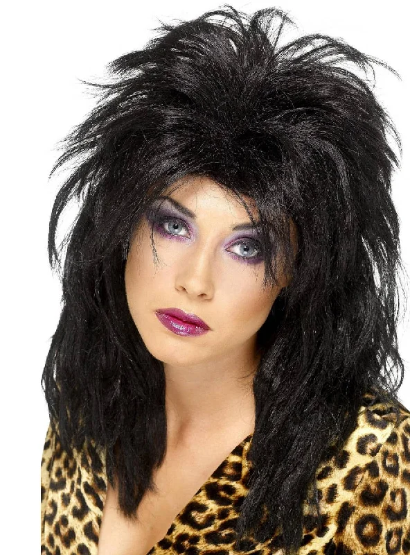 1980s Popstar Womens Black Mullet Wig