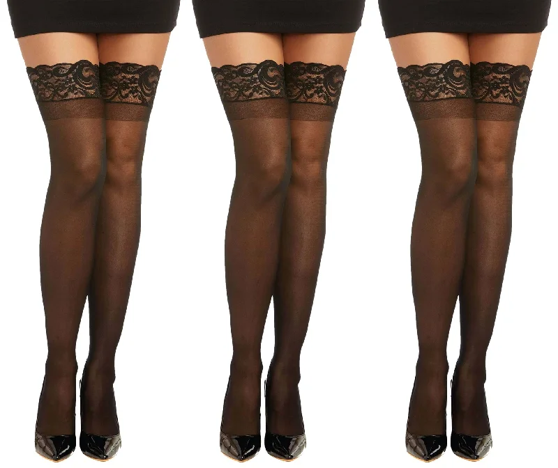 Women's 3-Pack Black Sheer Lace Top Thigh High Stockings | Black Tights