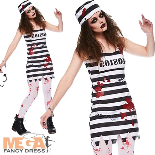 Ladies Zombie Convict Halloween Prisoner Costume