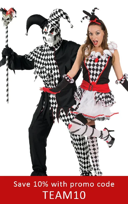 Evil Jester & Harlequin Jester Couples Costume