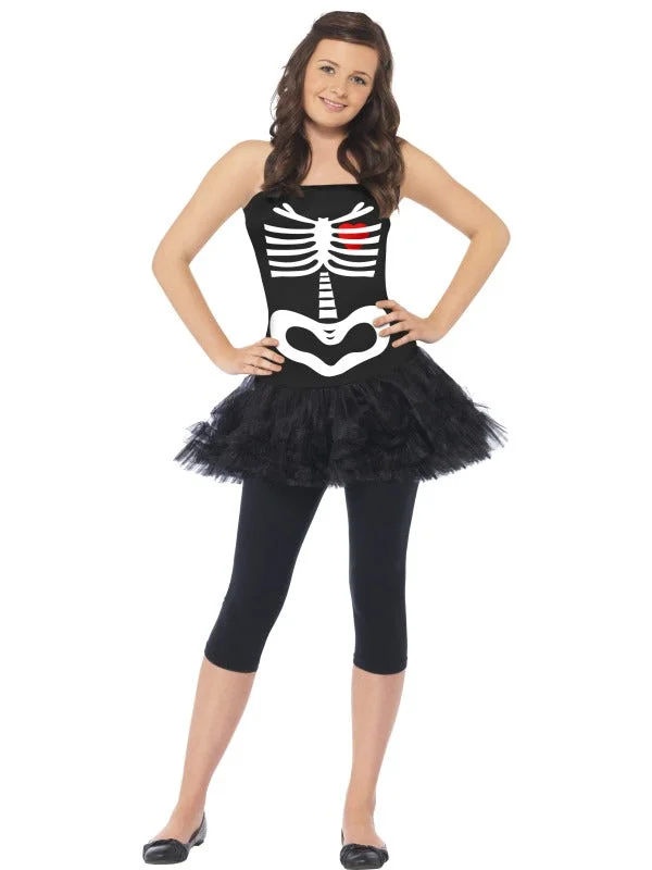 Girls Skeleton Tutu Dress Spooky Bones Halloween Fancy Dress Costume