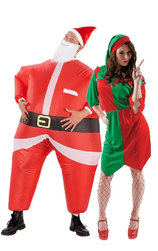 Inflatable Santa & Sexy Elf Couples Costume