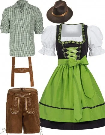 Oktoberfest Lederhosen German Couple Beer Green Costume