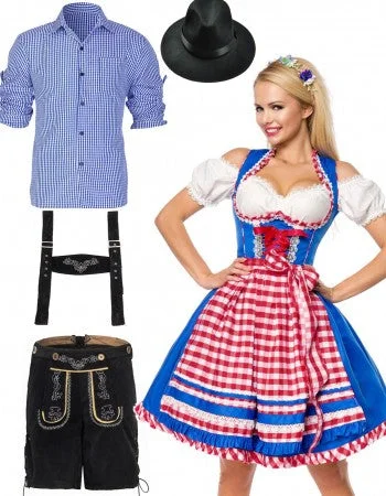 Premium Oktoberfest Blue German Wench Couple Costumes